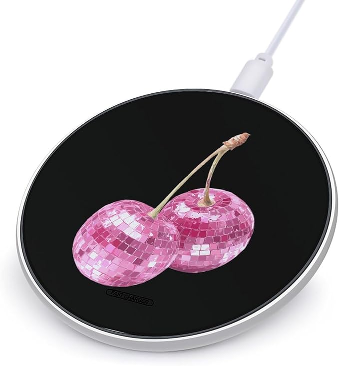 Disco Ball Cherries Fast Portable Charger 10W Funny Graphic Phone Charging Pad with USB Cable