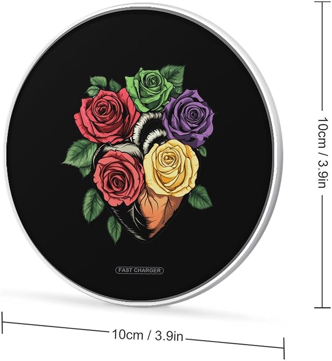 Anatomical Heart Floral Cardiac Nurse Wireless Charger Anti-Slip Wireless Charging Pad Slim Charger Mat for Men Women