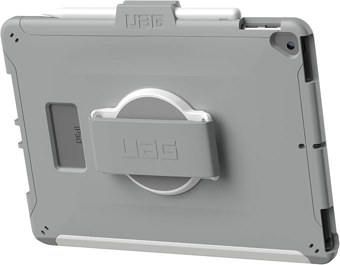 URBAN ARMOR GEAR UAG Designed for iPad 10.2 Case 9th/8th Gen 2020-2021 w/Hand Strap Scout White/Grey Rugged MIL-STD Protective Cover w/Apple Pencil Holder Compatible w/Smart Cover/Keyboard
