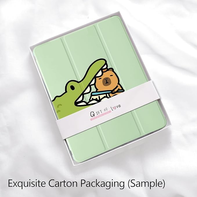 Cute Kawaii Capybara Crocodile for iPad Air 3 Case with Pencil Holder Auto Sleep/Wake Green Leather Soft TPU Back Cover for iPad Pro 10.5 Inch 2017