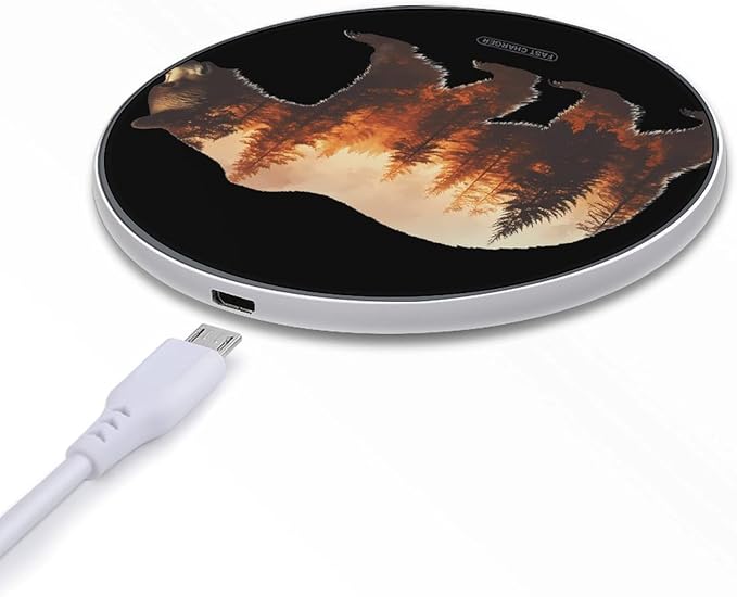 Bear Autumn Forests Phone Charger Magnetic Charging Pad Anti-Slip with USB Cable
