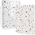 Cute Black Stars for iPad 7th/8th/9th Generation Case 10.2 Inch 2019/2020/2021 with Pencil Holder Auto Sleep/Wake White Leather Acrylic Back Detachable Cover