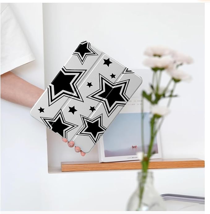 Cute Y2K Star for iPad Pro 11 Inch Case (M5/M4) 2025/2024 with Pencil Holder Auto Sleep/Wake Grey Leather Clear Acrylic Back Cover