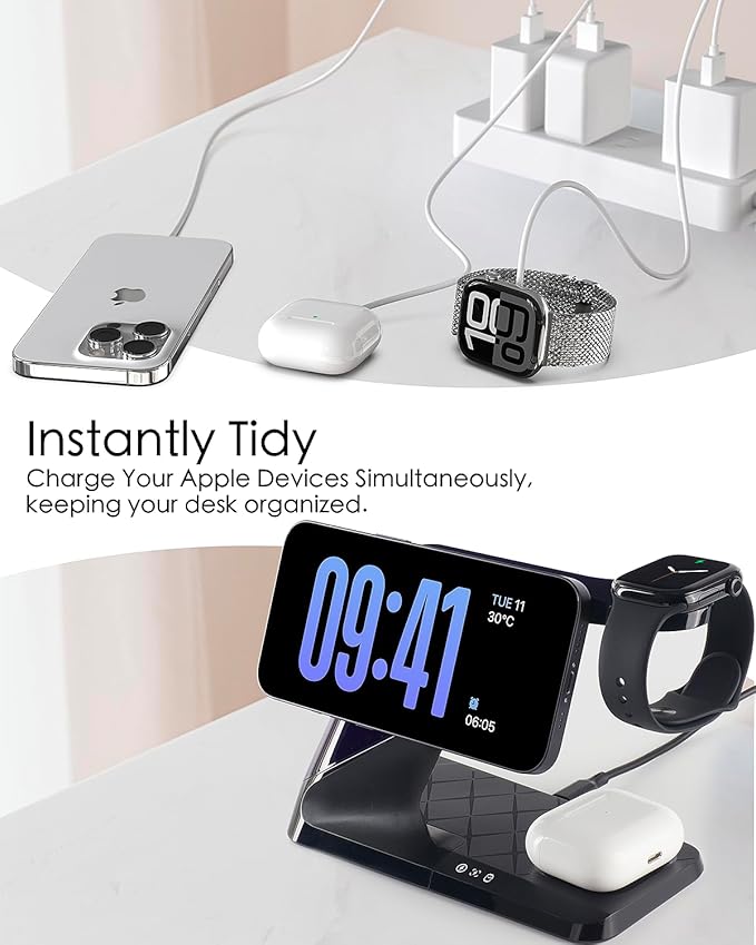 3 in 1 Charging Station for Apple Devices Mag-Safe Charger Stand Wireless Charger for iPhone 16/15/14/13/12 Series&amp AirPods&amp iWatch