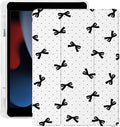 Cute Black Polka Dot Bow for iPad mini 7 A17 Pro 2024/iPad Mini 6 Case with Pencil Holder Auto Sleep/Wake White Leather Soft TPU Back Cover