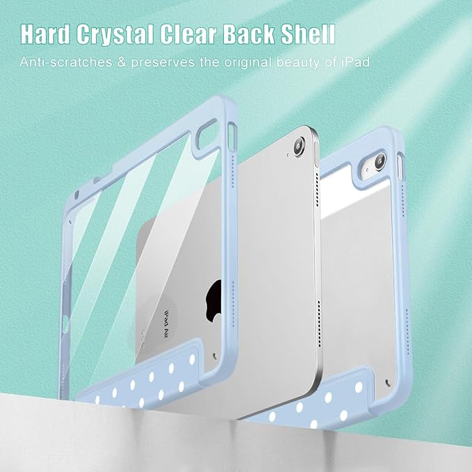 Tuiklol Case for iPad Air 11 Inch M4 2026 / Air 11 Inch M3 2025 / Air 11 Inch M2 2024 / iPad Air 10.9 Inch 2022 2020 Buit in Pencil Holder with Shockproof Cover Clear Transparent Back Spot-Blue
