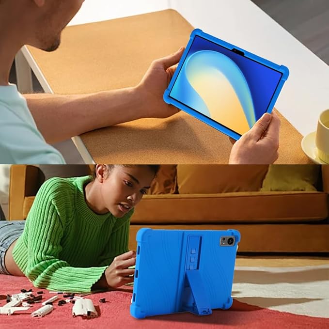 for TECLAST T60 2024 Tablet Case with Kickstand [Kids Friendly] Shockproof Silicone Case with Tempered Glass Screen Protector for TECLAST T60 Tablet Android 14 (Blue)