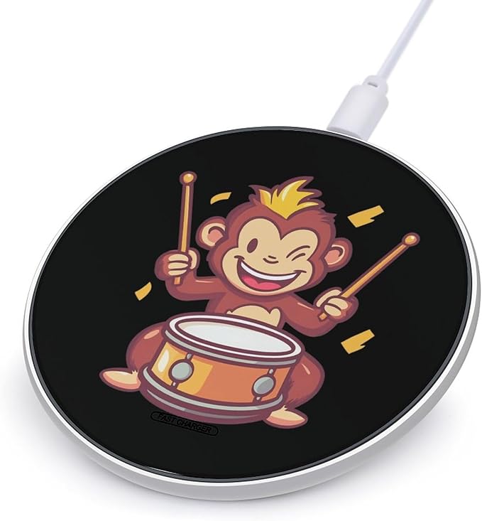 Playful Monkey Playing Drums Phone Charger Magnetic Charging Pad Anti-Slip with USB Cable