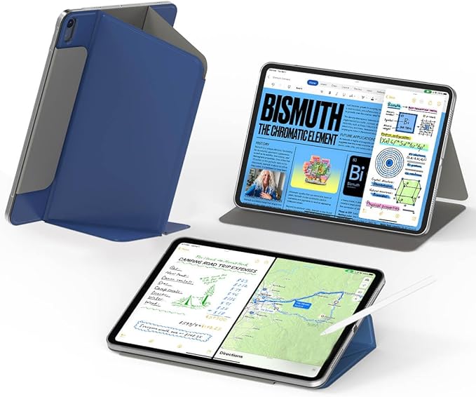 Feams V Fold Case for iPad (A16) 11th Generation 11 Inch 2025 iPad 10th Generation 10.9 Inch 2022 V-Shaped Standing Magnetic Detachable Clear Back Case with Portrait Mode &amp Auto Sleep Navy Blue