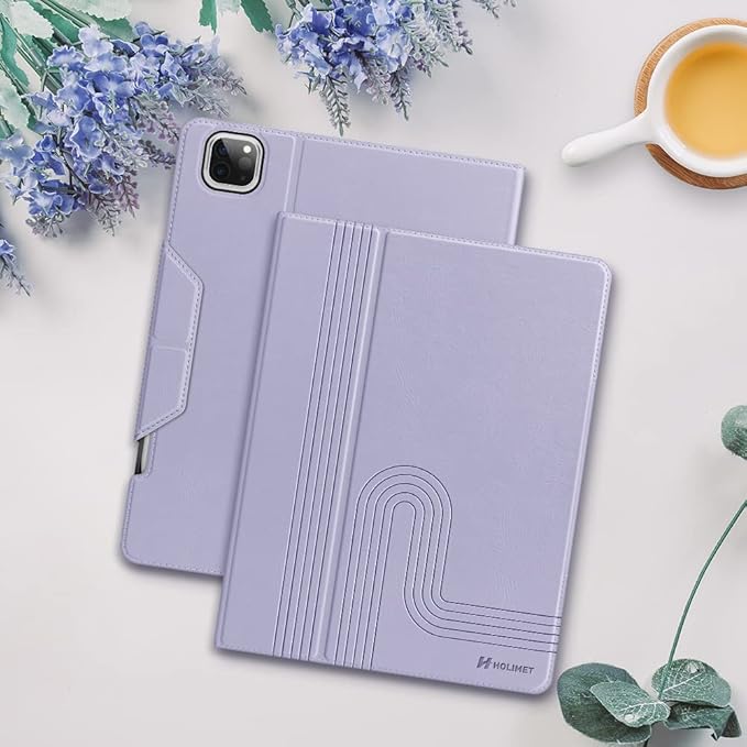 H HOLIMET Case for iPad Pro 12.9 2022 6th/5th/4th/3rd Generation 2021 2020 2018 Shockproof Folio Cover with Pencil Holder Auto Sleep Vegan Leather Purple