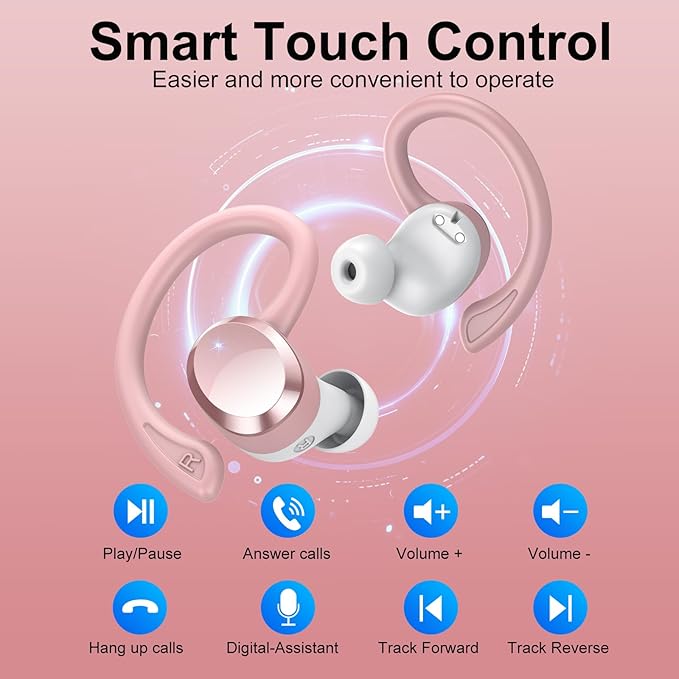sprtoybat Wireless Earbuds 2026 New Bluetooth 5.4 Headphones Sport Earphones with 68Hrs Playtime LED Display ENC Noise Cancelling Mic IPX7 Waterproof Over Ear Ear Buds with Hook for Sports/Running