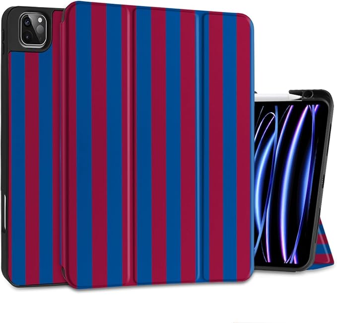DONGKE Case for iPad Pro 12.9 inch 6th Generation 2022 Built-in Pencil Holder + Trifold Stand + Auto Wake/Sleep + Protective Cover for iPad Pro 12.9 5th/4th/3rd Gen- Red Stripes
