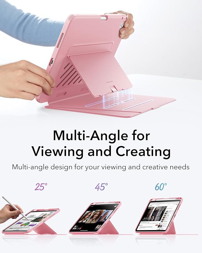 ESR for iPad Air 11 Inch Case M4/M3/M2 (2026/2025/2024) iPad Air 5th/4th Gen Case (2022/2020) Vertical Stand Cover Multi Stand Angles Ultra-Stable Cover with Pencil Holder Flip Series Pink