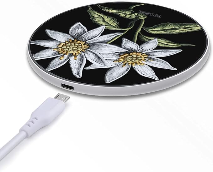 Edelweiss Flower with Leaves Phone Charger Magnetic Charging Pad Anti-Slip with USB Cable