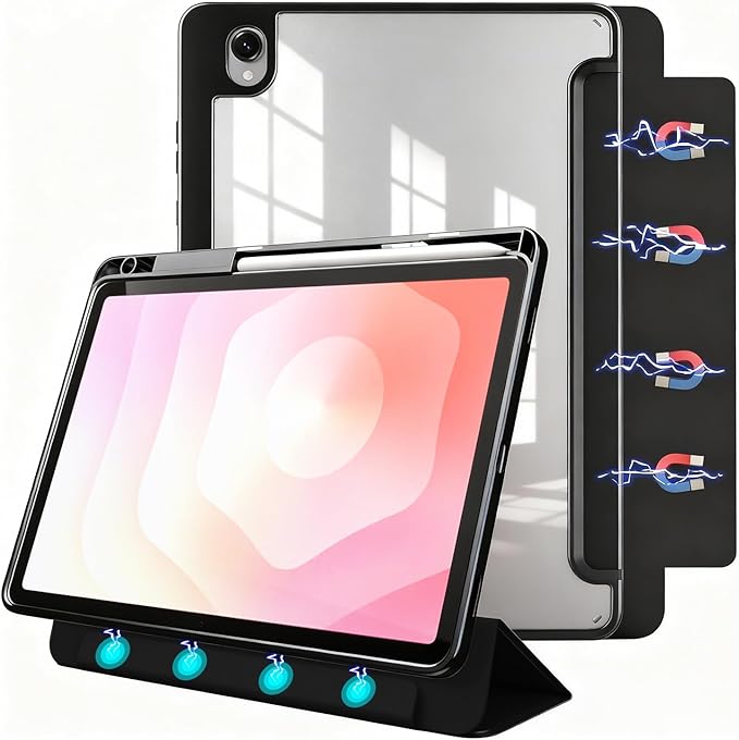 for Samsung Galaxy Tab S11 Tablet CaseMagnetic Split Acrylic Case– with Pen SlotPU Leather Material Detachable StandSlim Protective Cover for S11Shockproof &amp Scratch-ResistantLightweight[Bla