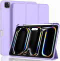 ZryXal iPad Pro 11 Inch Case (M5) 2025/ (M4) 2024 (Model: A2836/A2837/A3006) Trifold Stand Smart Cover with Pencil Holder and Soft TPU Back Auto Wake/Sleep (New Clove Purple)
