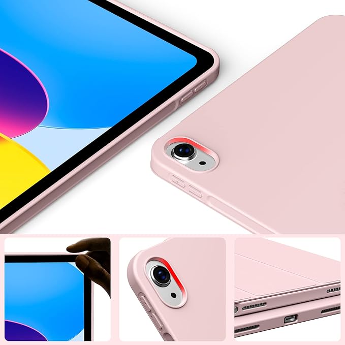 KENKE for iPad A16 11th Generation Case (11 Inch 2025 Release) iPad 10th Generation Case 10.9 Inch 2022 Without Pencil Holder Slim Trifold Stand Protective Cover with Soft TPU Back Pink