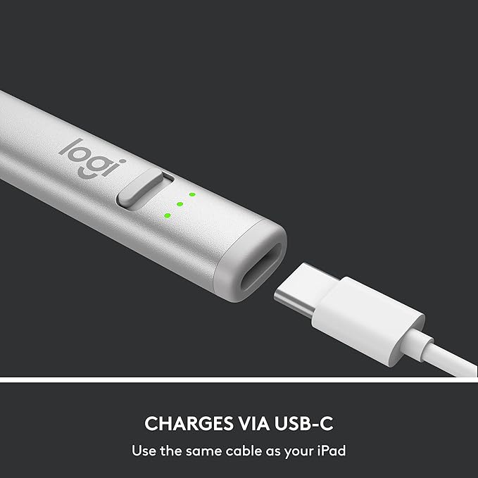 Logitech Crayon Digital Pencil for iPad (USB C Port Compatibility Only) Featuring Apple Pencil Technology No Lag Pixel-Precision and Dynamic Smart Tip with Fast USB C Charge - Silver