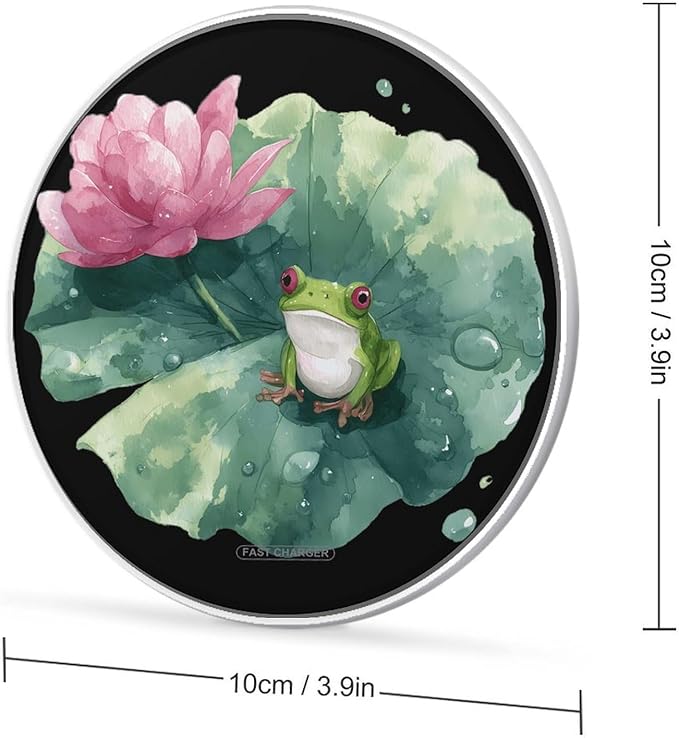 Watercolor Frogs Lotusflower Phone Charger Magnetic Charging Pad Anti-Slip with USB Cable