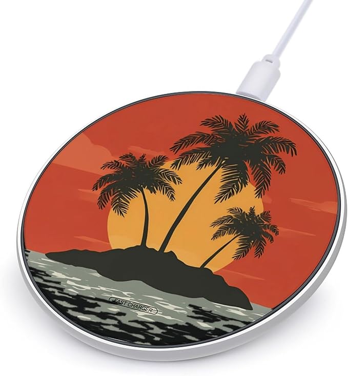 Island Palms Tree Sunset Fast Portable Charger 10W Funny Graphic Phone Charging Pad with USB Cable