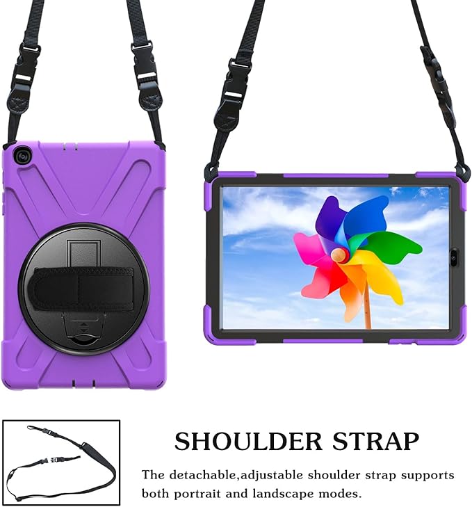 Case for Samsung Galaxy Tab A 10.1 2019 (SM-T510/T515/T517)Portable Heavy Duty Dropproof Protective Cover Case with 360 Rotating StandHandle &amp Shoulder StrapStylus Pen (New Purple)