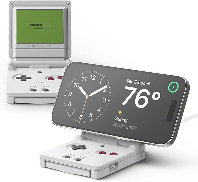 elago MS W5 Charging Stand Compatible with MagSafe Charger - Classic Handheld Game Console Design Silicone Stand Compatible with iPhone [Light Grey][Charging Cable Not Included]