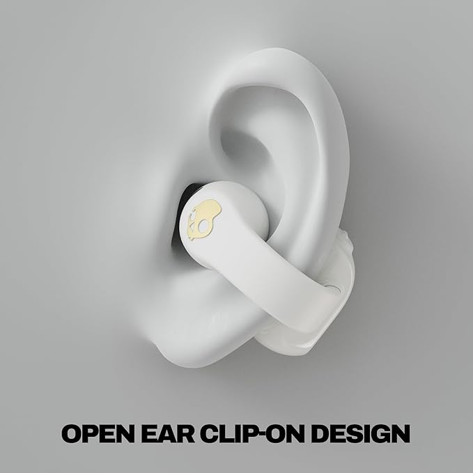 Skullcandy Push 720 Open Wireless Open Ear Bluetooth Earbuds Headphones Waterproof Clip-On Lightweight Design 30 Hours Battery Wireless Charging Pouch Microphone for iPhone Android - Bone