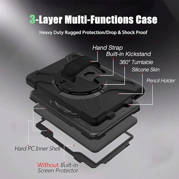 ZenRich for Galaxy Tab Active4 Pro 2022/Galaxy Tab Active Pro 2019 10.1 Case (SM-T630/T638/T540/T547) with S Pen Holder Rugged Heavy Duty Shockproof Case with Kickstand Hand Strap Shoulder Belt
