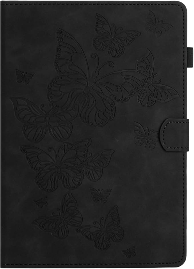 Case for Amazon Kindle Fire HD 8 &amp Fire HD 8 Plus (12th/10th Gen 2024/2022/2020) 8 with Stand/Pencil Holder [Auto Sleep/Wake] UUcovers Embossed Magneic Smart Folio Cover Black Butterfly