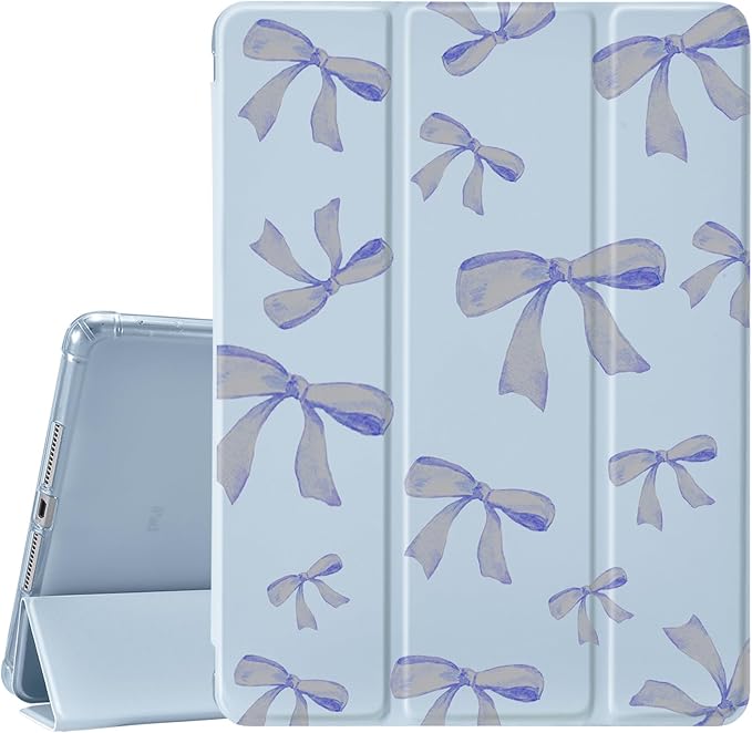 JOYLAND Blue Bow Pad Case for iPad 5th/6th Generation with Pencil Holder - Auto Wake/Sleep Anti-Scratch Shockproof Premium Folio Stand Case for iPad 9.7 inch