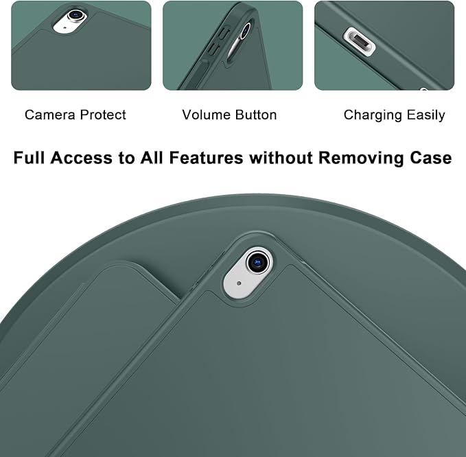 Case for iPad (A16) 11 Inch 2025/iPad 10th Generation 10.9 Inch 2022 Slim Trifold Stand Protective Cover with Pencil Holder and Soft TPU BackSupport Auto Sleep/Wake (Midnight Green)