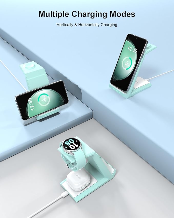 Wireless Charger for Samsung Charging Station - NANAMI 3 in 1 Android Phone Trio Multiple Devices Charger for Samsung Galaxy S26 S25 S24 S23 S22 Serial/Z Flip 7/Fold 7/Buds Galaxy Watch 6/5 Pro/4