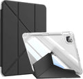 kenke Case for iPad Air 13 Inch (M3 2025/M2 2024) iPad Pro 12.9 Inch 6th/5th Generation (2022/2021) with Pencil Holder Y Folding Stand Cover with Hard Clear PC Back Support Touch ID Black