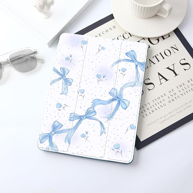 JOYLAND Blue Bow Case for iPad 10th Generation 10.9 inch/iPad (A16) 11th Generation 11 Inch 2025 with Pencil HolderTrifold Stand Protective Cover with Soft TPU BackBlue