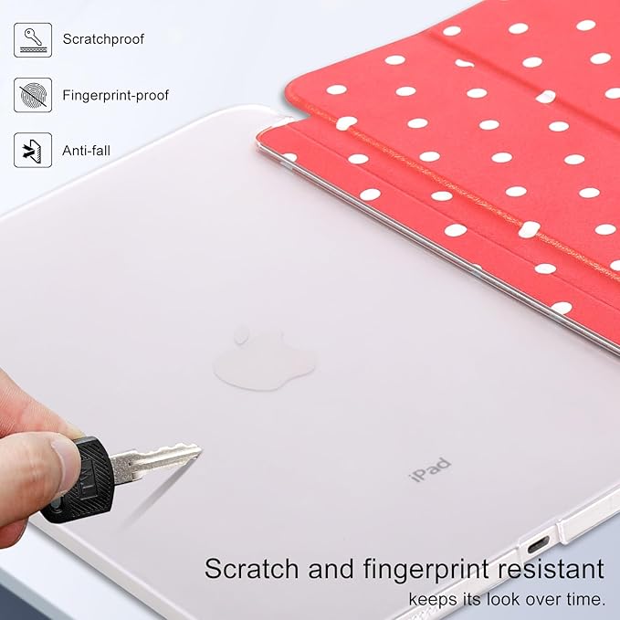 case for ipad 11th Generation11 Inch 2025 (A16 Chip) &amp 10th Gen 10.9 Inch 2022 - Slim Scratch-Resistant Hard PC Translucent Back Shell Smart Cover Wake/Sleep Functionred White Polka dot
