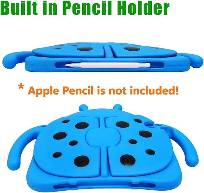 Ladybug Case for New iPad 10.2 2021/2020/2019 - iPad 9th/8th/7th Generation Case for Kids Cute Cartoon Shockproof Handle Stand Cover - Blue