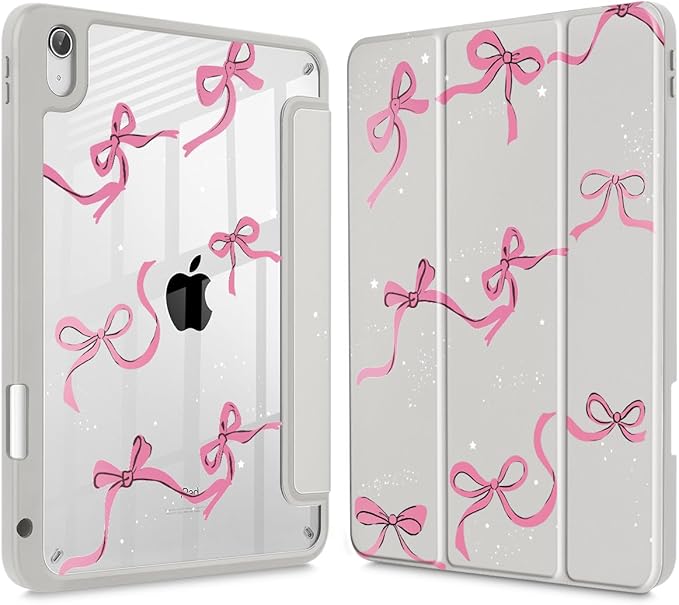 May Chen Case for iPad Air 13 Inch M4 2026 M3 2025 M2 2024 [Built-in Pencil Holder] Shockproof Cover with Clear Transparent Back Shell Auto Sleep/Wake Cover Khaki Bows