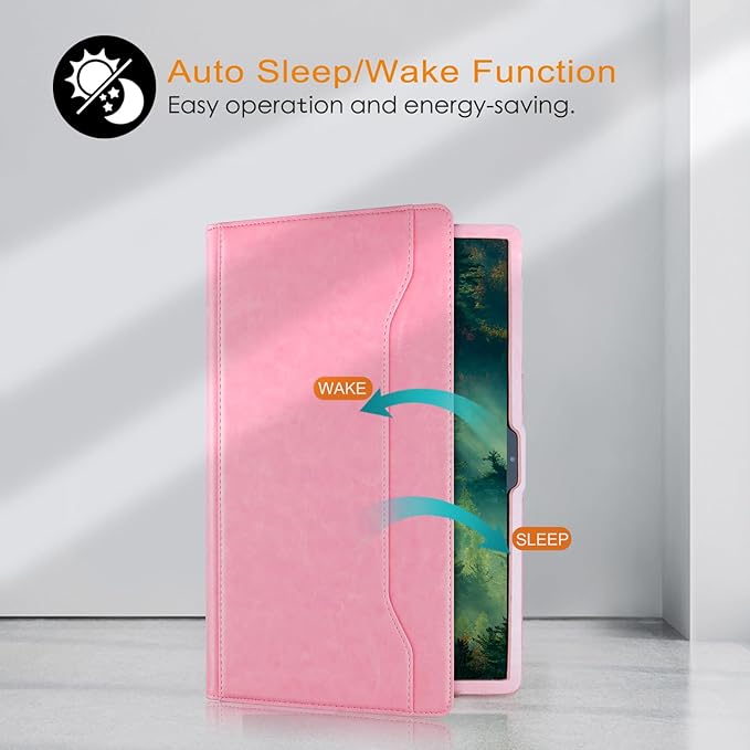 Case Compatible with Tablet Samsung Galaxy Tab S9 FE Plus S9 Plus S8 Plus S7 FE S7 Plus 12.4 InchCover 360° Rotating Stand PU Leather for Galaxy Tab S9 FE+ S9 + S8+ S7+ 12.4Pink