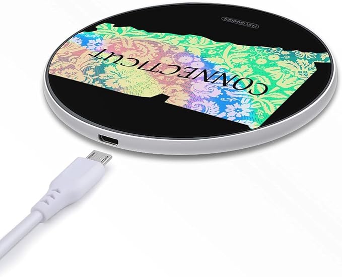 Connecticut Map Tie Dye Phone Charger Magnetic Charging Pad Anti-Slip with USB Cable