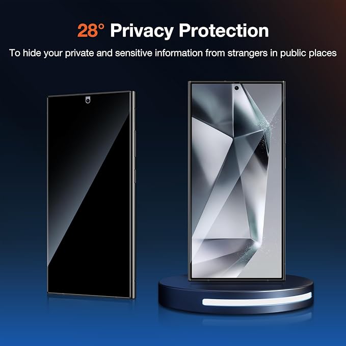 2 Pack Privacy Screen Protector for Samsung Galaxy S24 Ultra Anti-Spy Private Protective Film 100% Fingerprint Unlock 9h+ Tempered Glass Automatic Dust Removal Anti-Scratch Protection