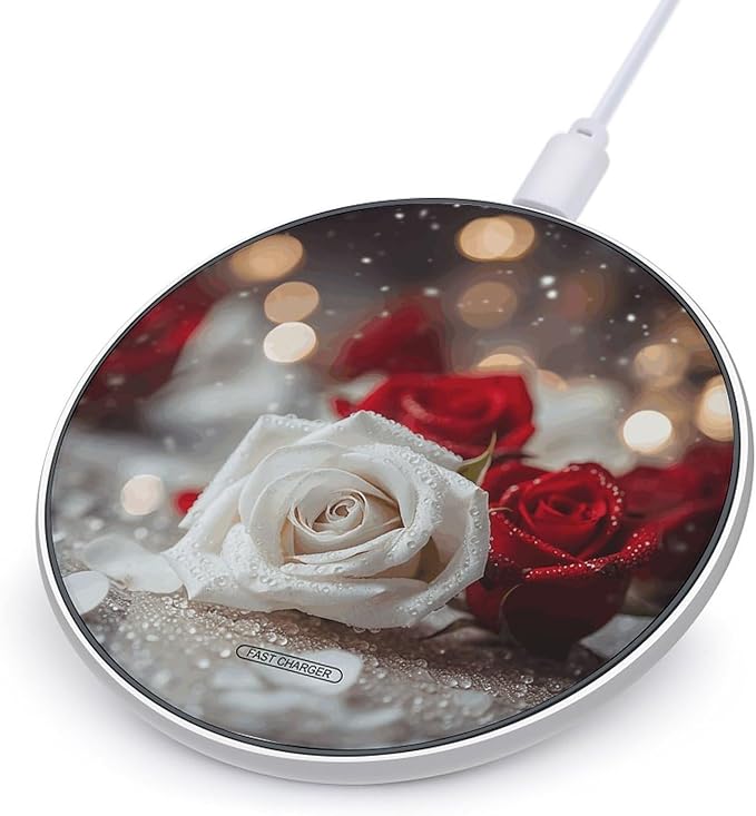 Roses in Background Wireless Charger Fast Wireless Charging Pad with USB Cable 10W Anti-Slip Magnetic Wireless Charger Portable Slim Charger Puck Travel Charging Station