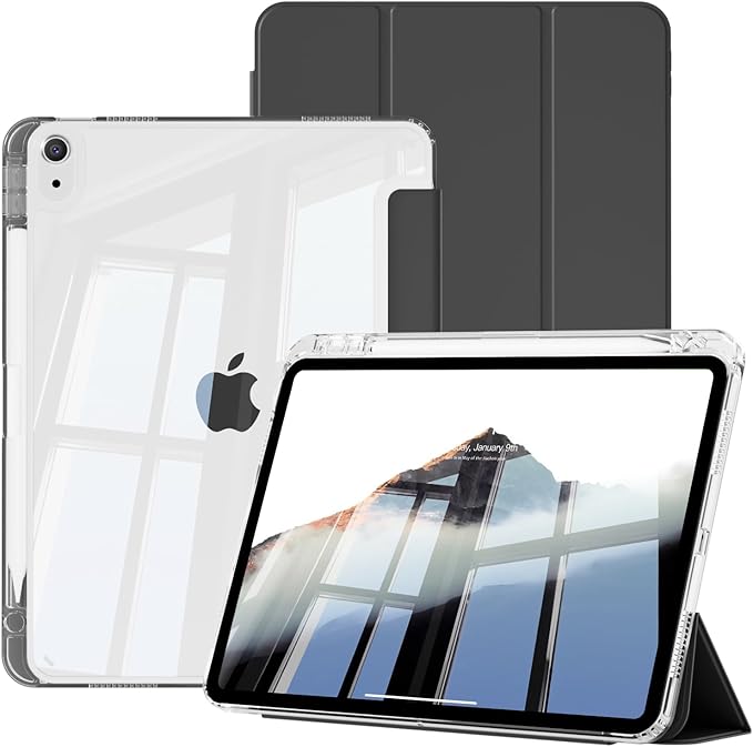 for iPad (A16) 11th Generation Case 11 Inch 2025 for iPad 10th Generation Case 10.9 Inch with Pencil Holder Slim Light Tri-fold Cover &amp Hard PC Clear Back Shell Auto Sleep/Wake Black