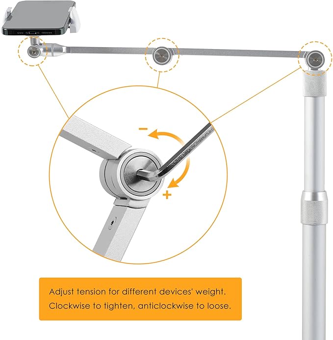 Viozon Tablet Phone Overhead Stand Height &amp 360 Degree Angle Adjustable Aluminum Desktop Stand Compatible with 3.5-11 Cellphone or Tablet Such as iPhone iPad Pro Air Mini Samsung Nexus(AP-4P