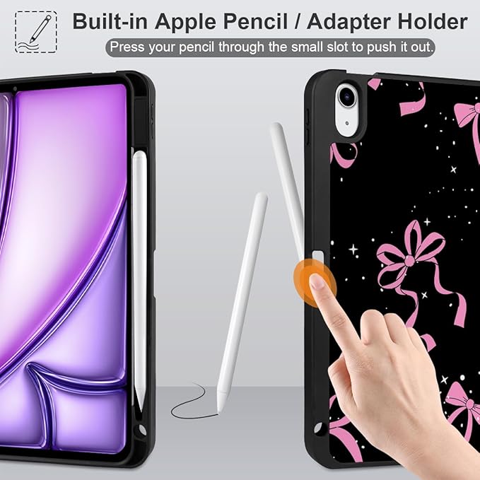 DONGKE for iPad Air 11 Inch Case M4 2026 / M3 2025 / M2 2024 &amp iPad Air 5th 2022 / 4th Gen 2020 10.9 Inch Ultra Thin Soft TPU Back Cover with Pencil Holder Support Auto Wake/Sleep Bows &amp Sta