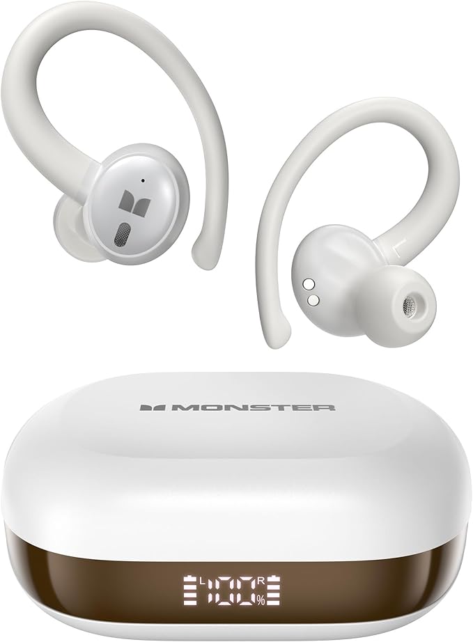 Monster N-Lite 216 Wireless Earbuds Sports Earbuds with Earhooks Bluetooth 6.0 Headphones Noise Cancelling Deep Bass Over Ear Buds 48H Playtime IPX6 Waterproof Earphones for Running/Workout/Gym