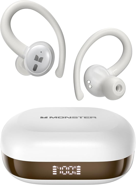 Monster N-Lite 216 Wireless Earbuds Sports Earbuds with Earhooks Bluetooth 6.0 Headphones Noise Cancelling Deep Bass Over Ear Buds 48H Playtime IPX6 Waterproof Earphones for Running/Workout/Gym