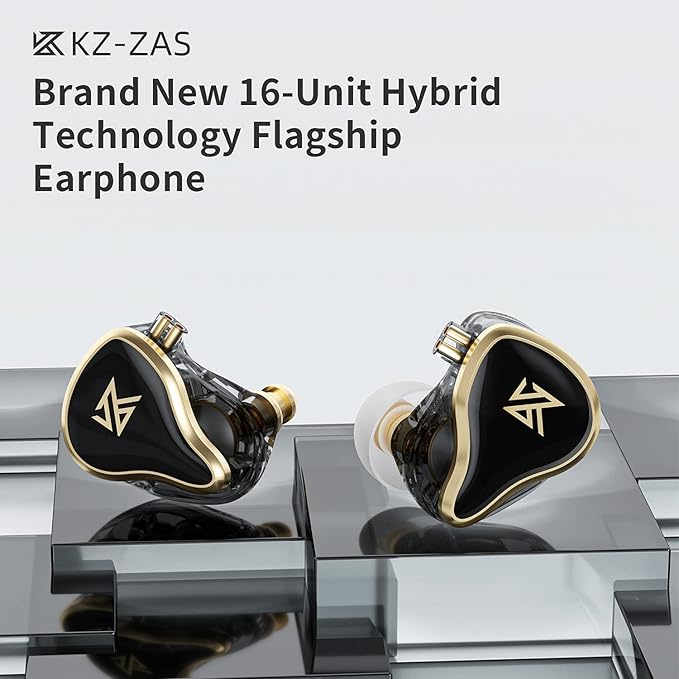 KZ ZAS in-Ear Headphones Wired Earbuds IEM Headphones 8-Unit Hybrid High-Frequency 7BA+ 1DD HiFi Stereo Sound Earphones Noise Cancelling Earbuds(with MicBlack)