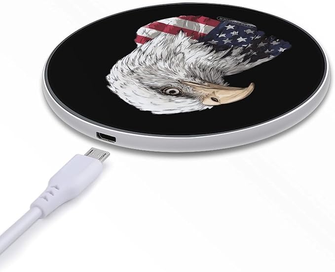 U.S.A. Flag Bald Eagle1 Fast Portable Charger 10W Funny Graphic Phone Charging Pad with USB Cable