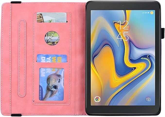 YEMENGHUA Heavy Duty Protection Compatible with Samsung Galaxy Tab A 8.0 T387 SM-T387V T387T T387A Slim Lightweight Embossed PU Leather Flip Holder Tablet PC Case Card Slot Tablet Case(Pink)