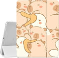 Cute Capybara Case for iPad Air 13 (M2) 2024/iPad Pro 12.9 2022/2021Lovely Animal Printed Protective CasePencil Holder &amp Clear Transparent Back &amp Trifold Smart Pad Cover Scratchproof Case